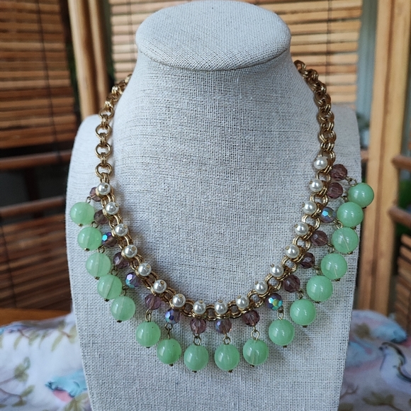 Set of Faux Jade Beads Pearls Bracelet and Necklace Vintage Amethyst Purple EUC - Picture 6 of 15